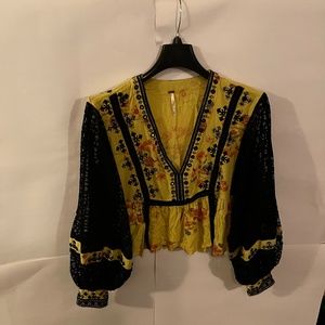 Bohemian Stitch Design Lace Bell Long Sleeve Blouse